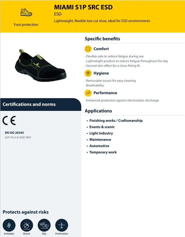 Deltaplus MIAMI ESD Chaussure De Securite Working Lightweight Steel Toe Work Safety Shoes For Engineers