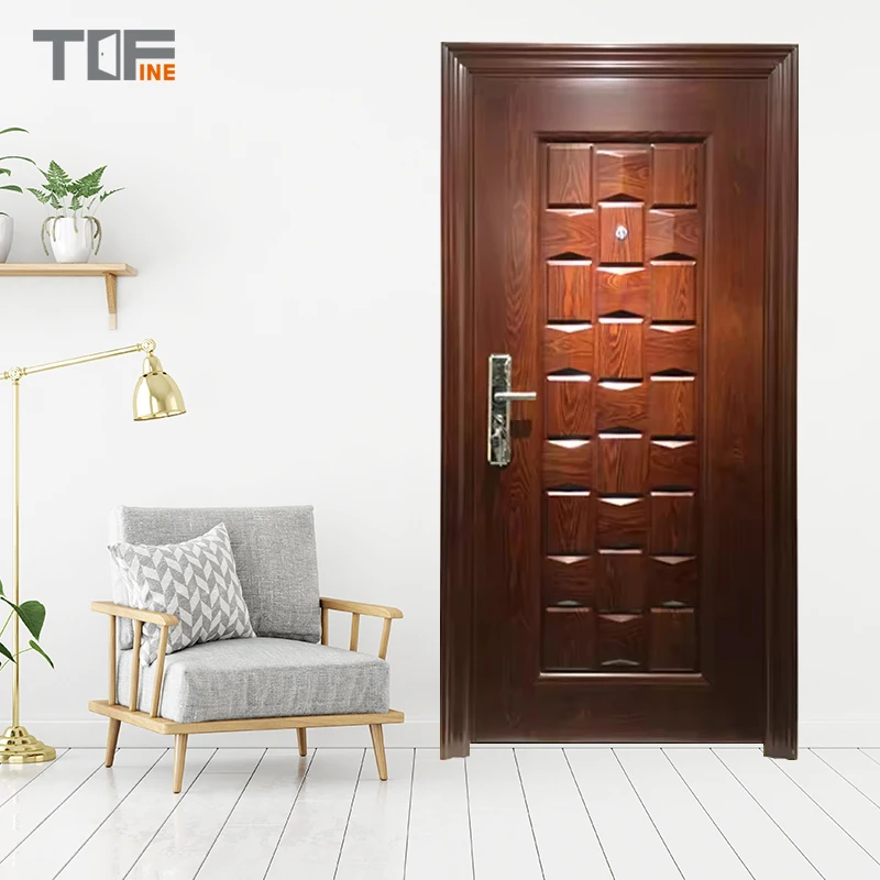 Factory Customized Burlywood Spray Color Interior Steel Single Door Swing Design For Home