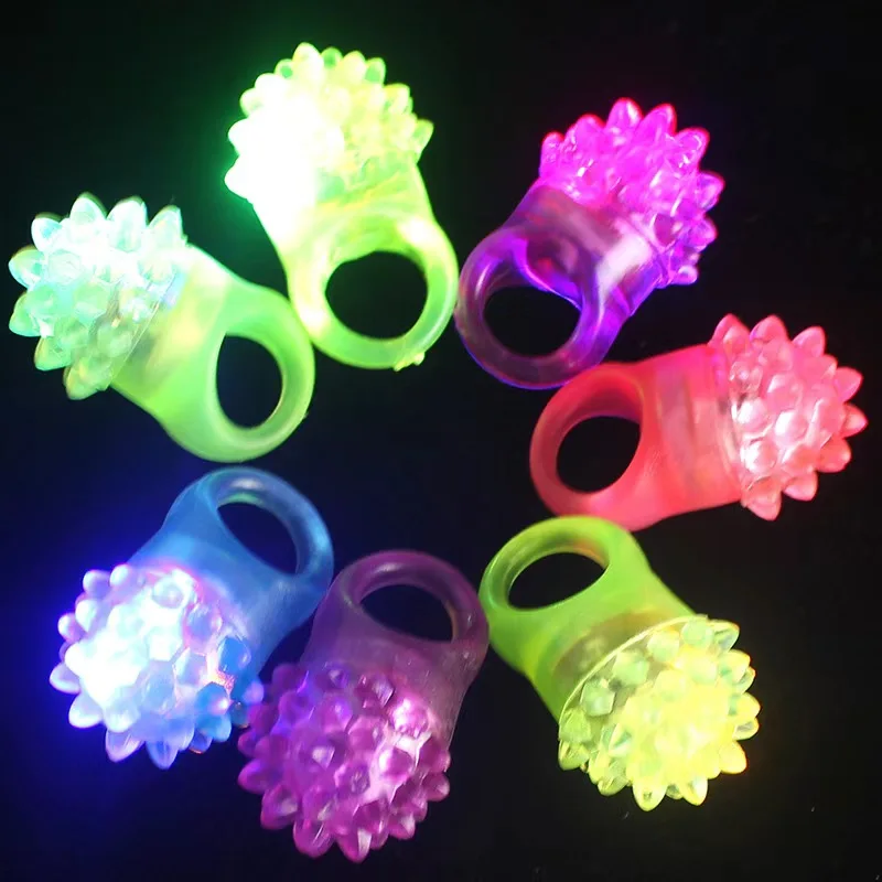 Flashing Colorful Led Light Up Bumpy Jelly Rubber Rings Finger Toys LED Soft bubble ring