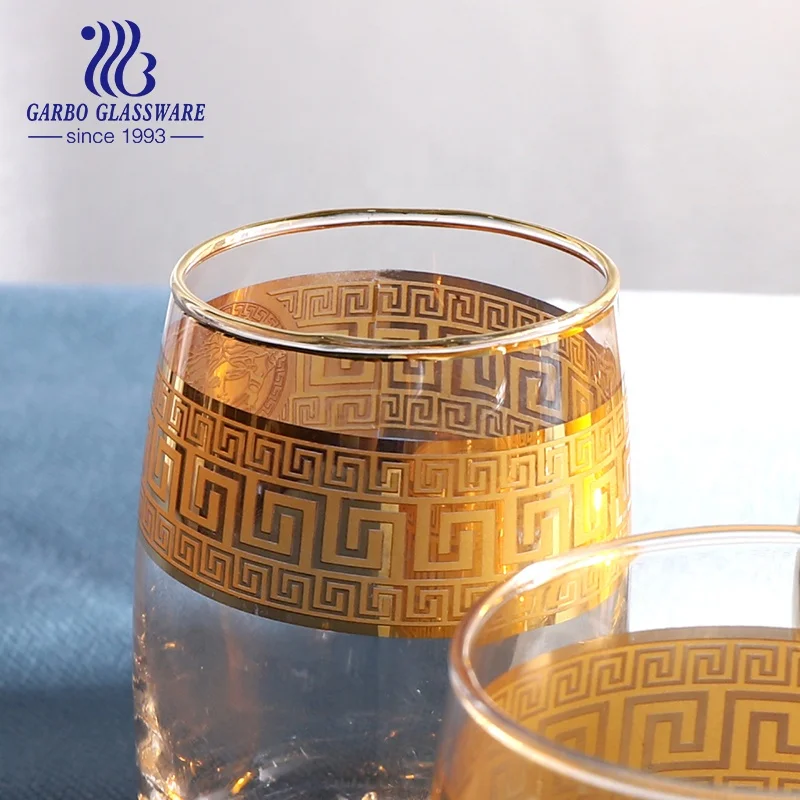 Golden rim glass pitcher and cups set for Arabic tea unfading ion electroplated color glass drinking jug and tumblers set of 7