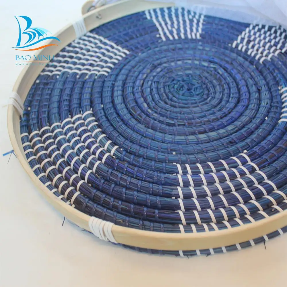 
Round bamboo food cover lid with patterned bottom from Vietnam 