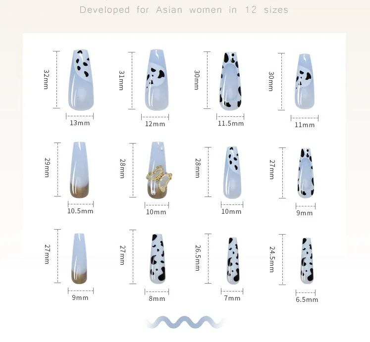 Custom Full Cover Cow Print Press On Nails French Design Long Ballet 3D Butterfly Coffin False Nails
