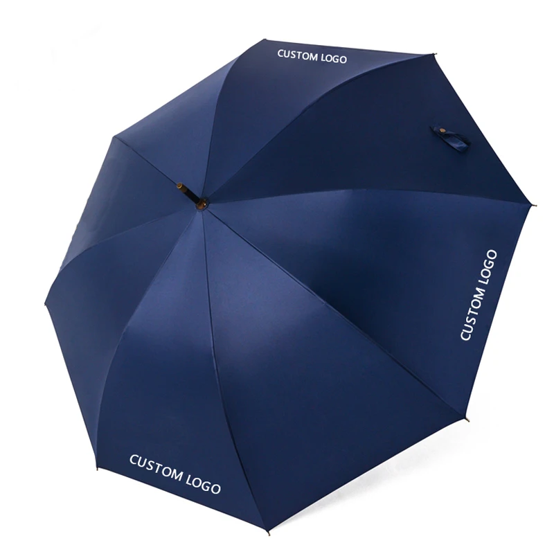 Custom logo printing personalised golf umbrella black uv coating sun protect golf umbrella with wooden handle