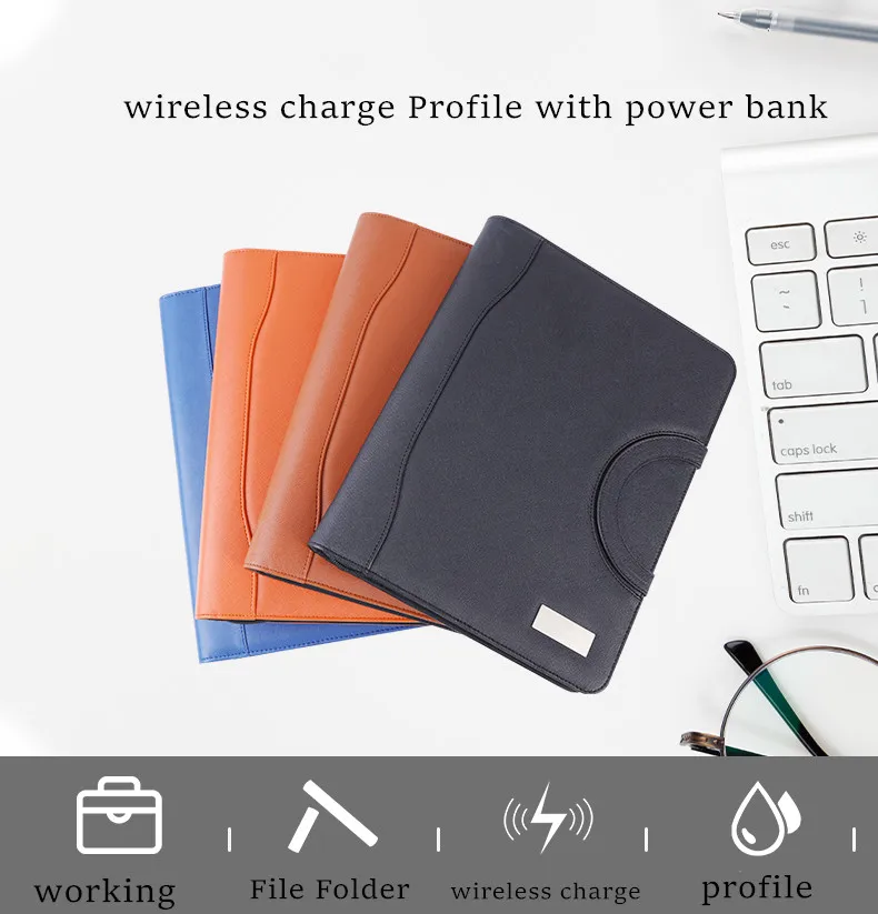  2021 новый стиль ручка padfolio файл папка Беспроводная зарядка внешний аккумулятор для a4 молнии pad