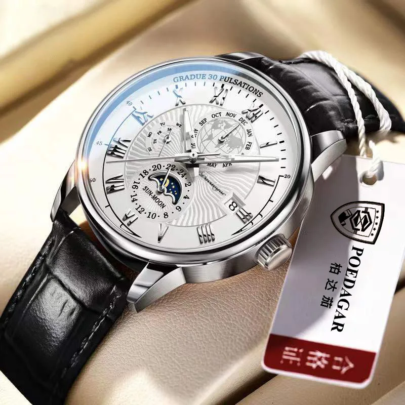 OEM 40MM Classic Luxury Quartz Wristwatch 5 Atm Waterproof Ultra-Thin Multifunction Men Leather Custom Watch