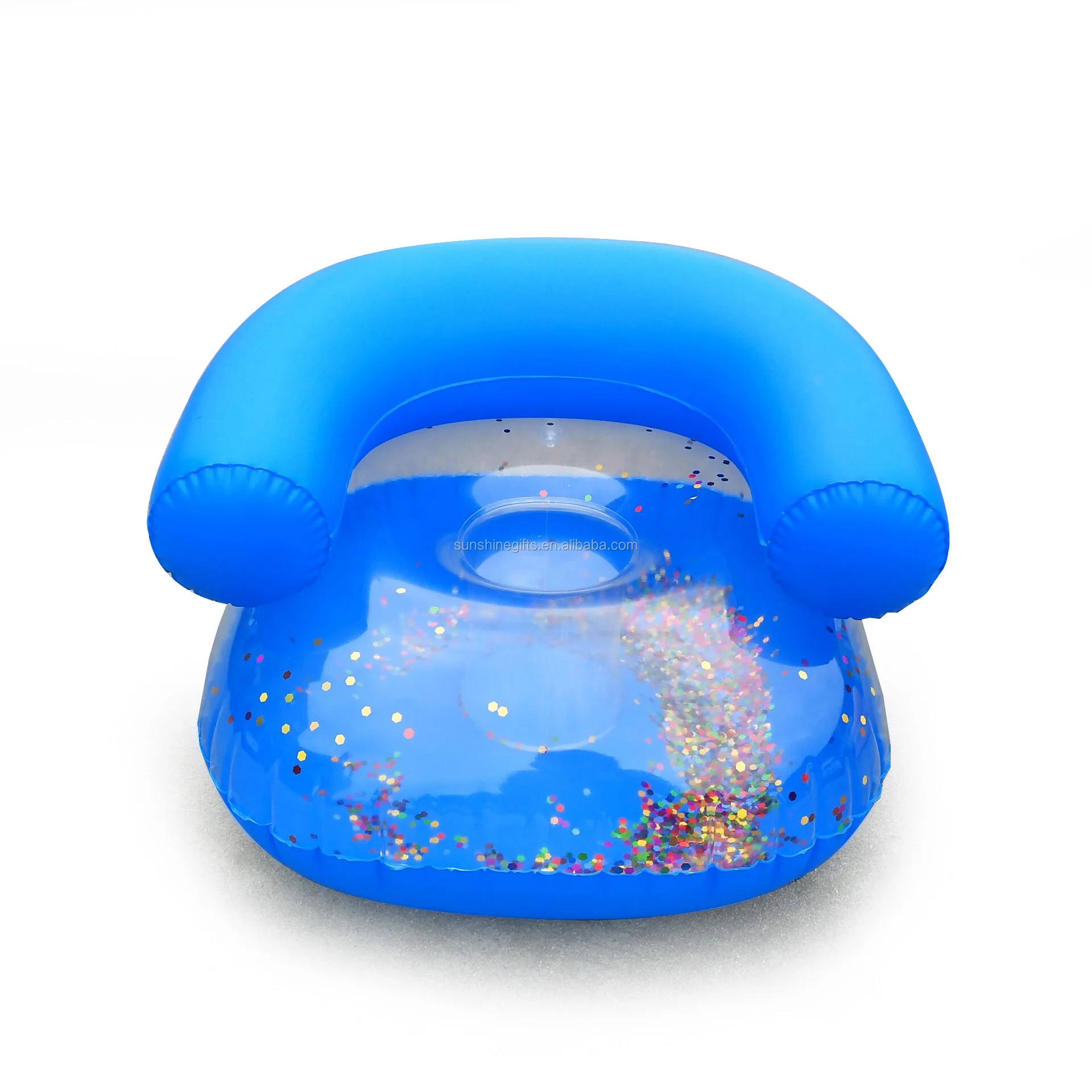 Glitter Transparent Inflatable Sofa Baby Sitting Chair Floating Lounge Chair Seat Swimming Pool Inflatable Chair sofa for Kids