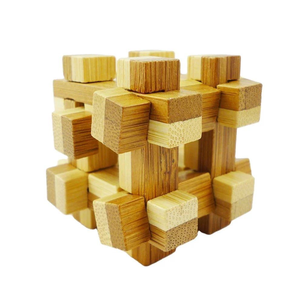 3D Adult Bamboo Brain Teasers Puzzle,Wooden Interlock toy logic puzzle
