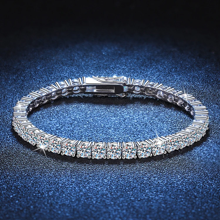 SGARIT Jewelry 925 Silver Moissanite Tennis Bracelet 3mm 4mm Sterling Silver Women VVS Moissanite Diamond Link Chain Bracelet