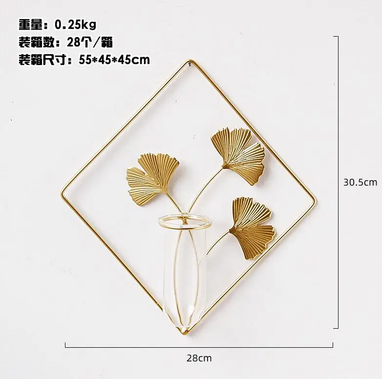 Nordic Wall Vase,Gold Geometric Vase Hanging Hydroponic Planter,Wall-Mounted Metal Glass Tube Bud Vase Decorative