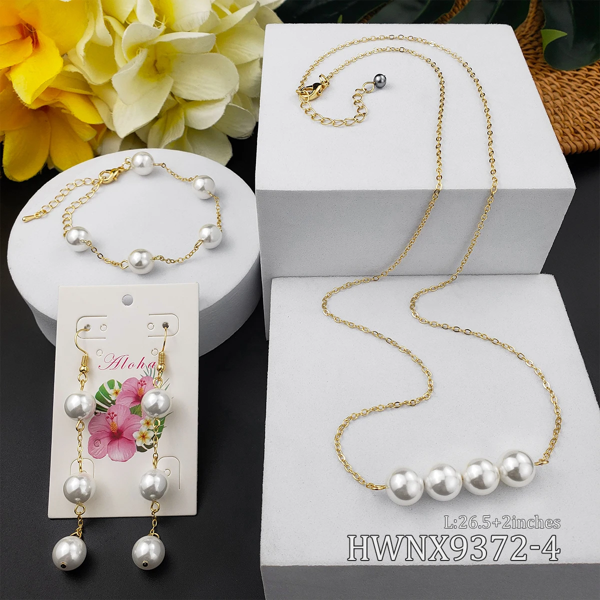 Лидер продаж гавайская длинная цепочка ожерелье позолоченные Ювелирные наборы Дубаи серьги и жемчужное набор для вечеринки
