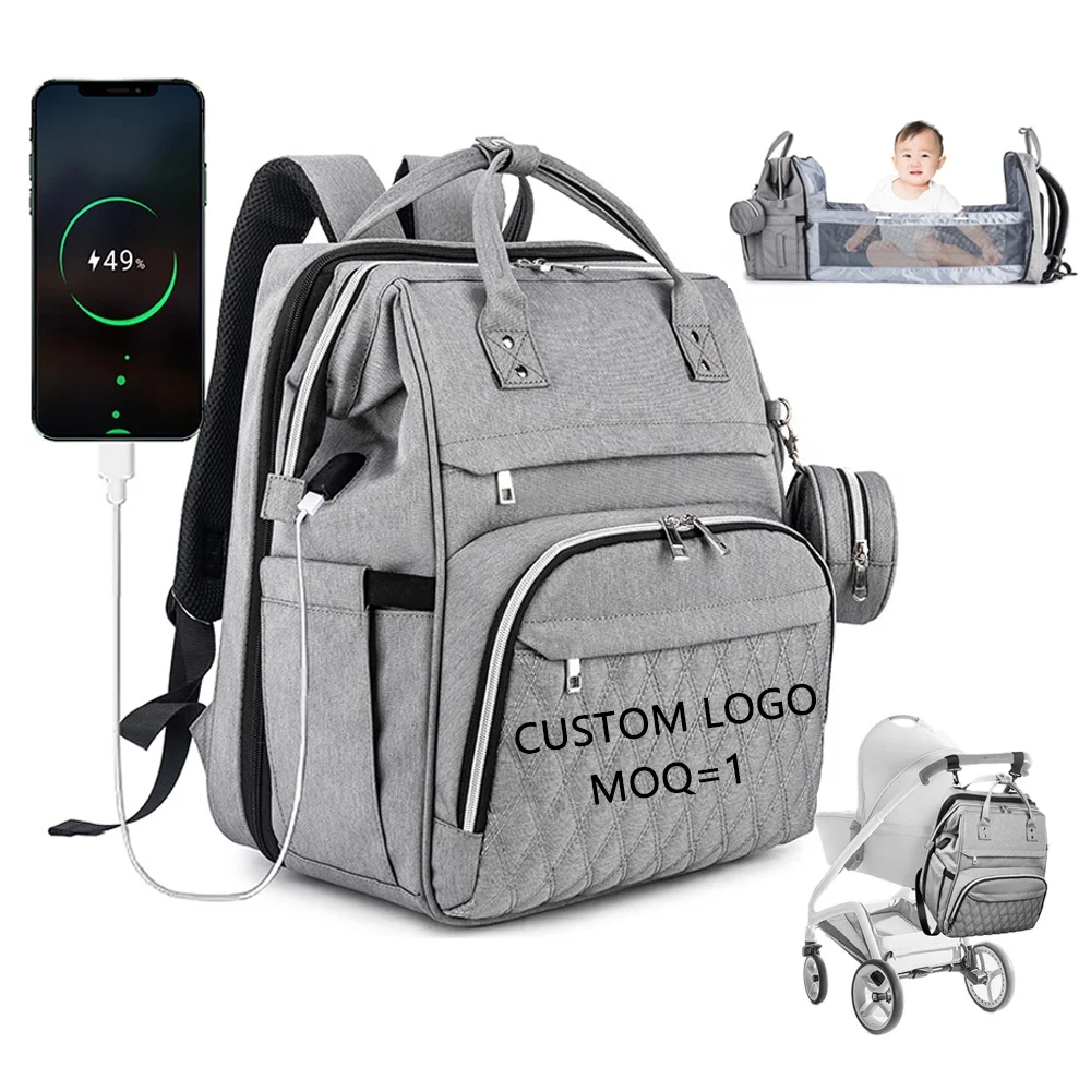 
Wholesale Portable 3 in 1 custom printed expandable backpack baby diaper bags with changing station 