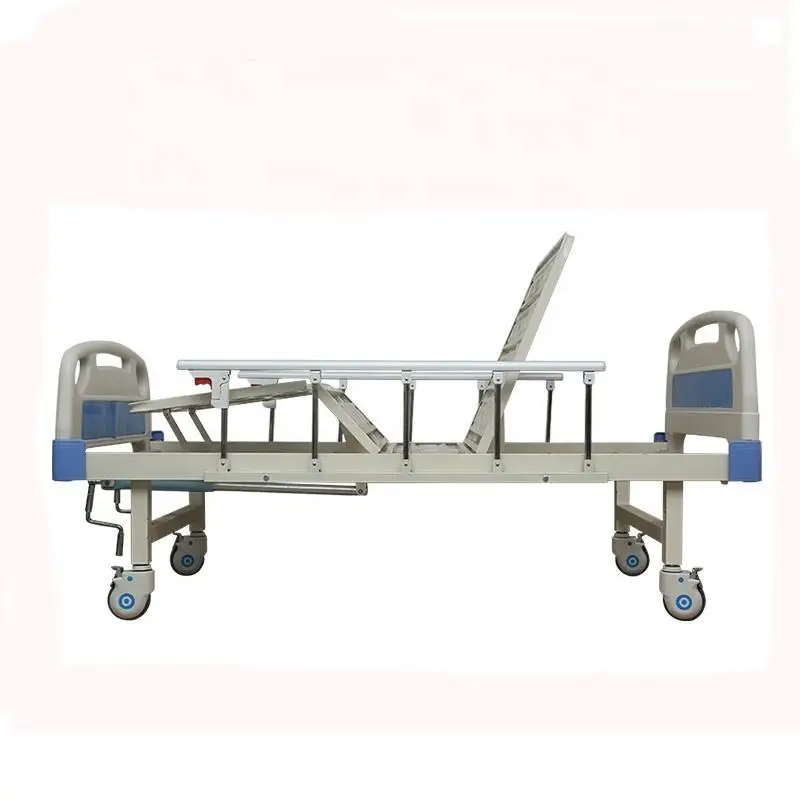 Good quality multi function 2 folding crank stainless steel frame manual hospital bed with ABS board