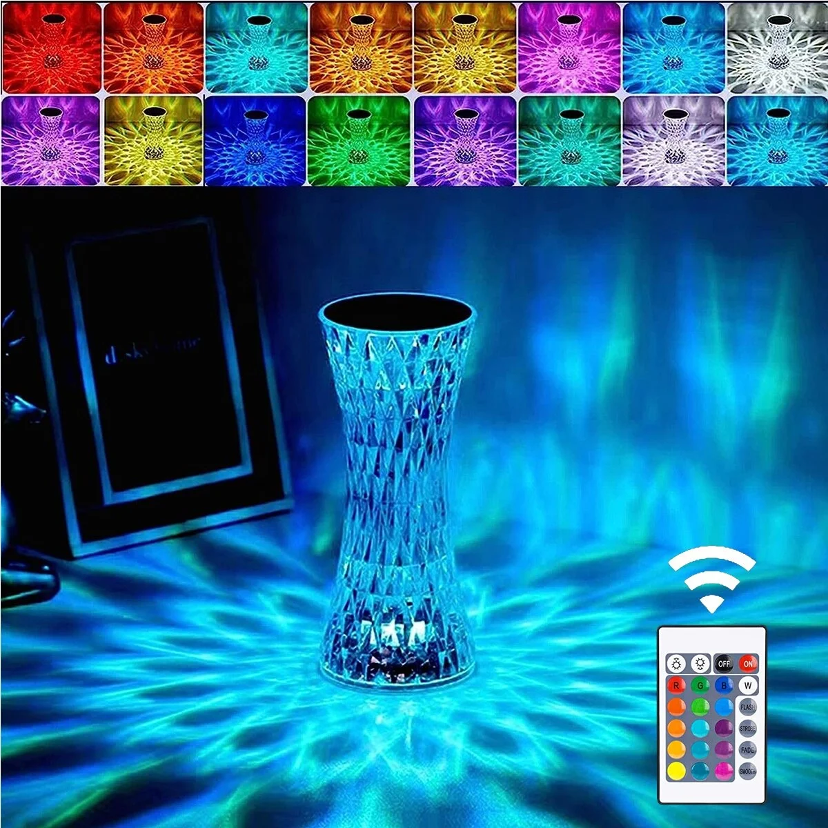 16 RGB Color Changing Crystal Light with Brightness Adjustment Romantic Rechargeable Table Lamp
