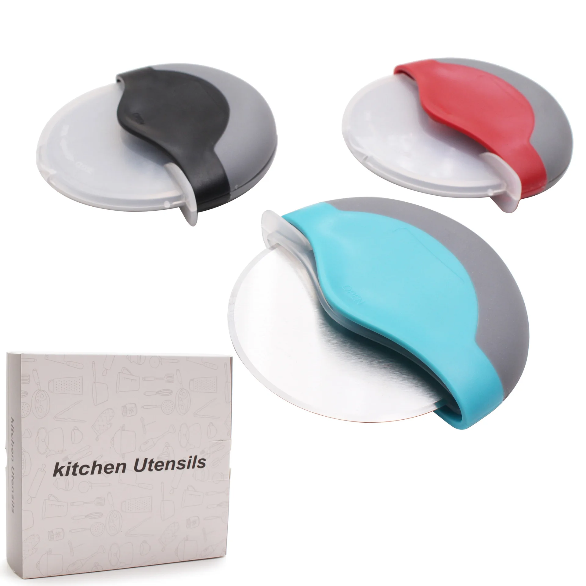 Red 430 Grade Stainless Steel Portable Kitchen Cutting Wheel for Pizza Breads Custom Design Pizza Cutter