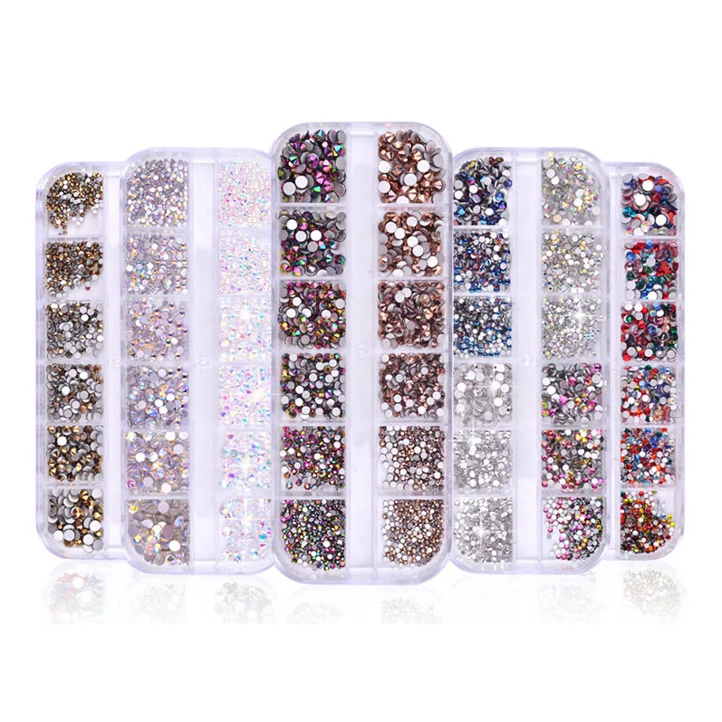  3D Nail art polish strip Trim Set Shiny diamond patch box packed 12 Grit Mixed Sizes AB Crystal