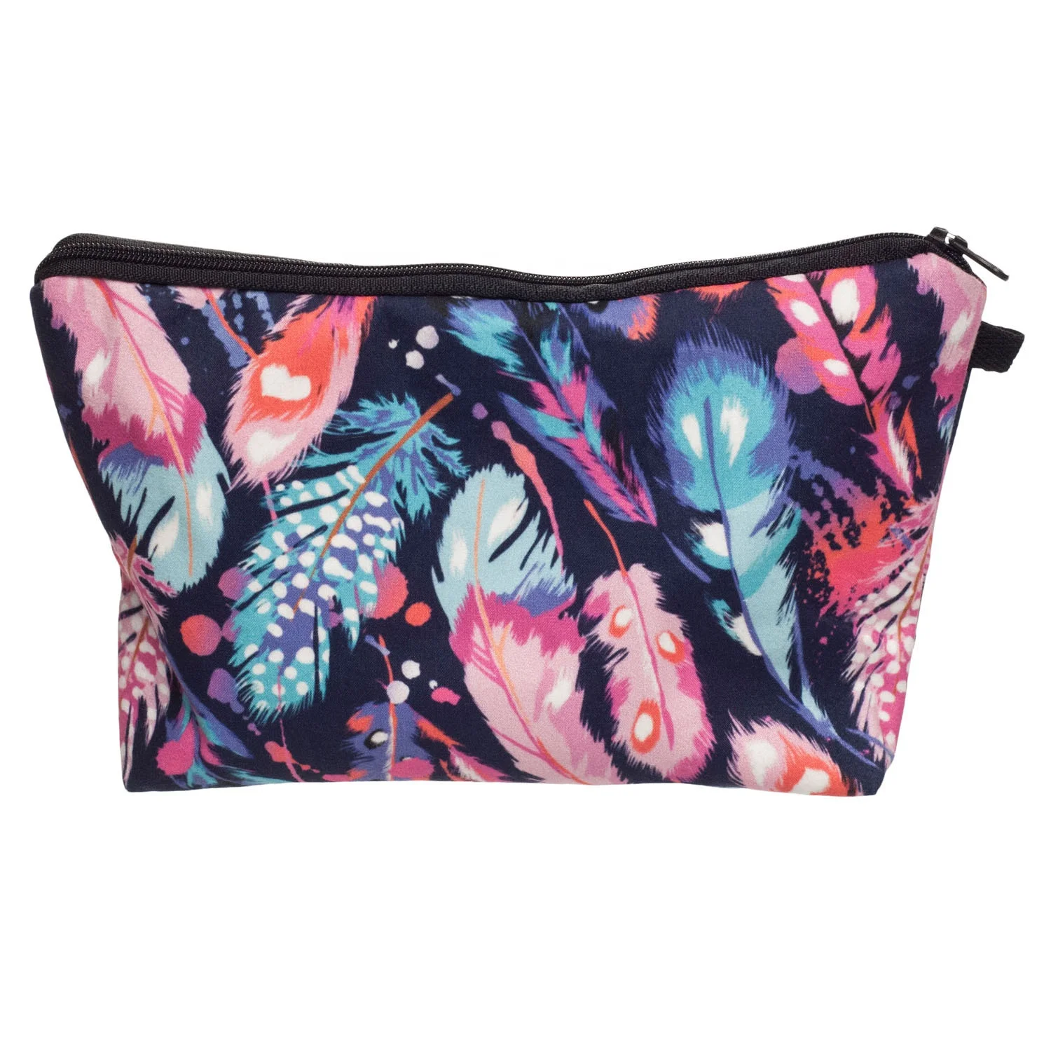 Unisex Feather Print Cosmetic Bag Coin Purse Cartoon Roomy Makeup Bags Travel Cosmetic Zipper Toiletry Makeup Bag