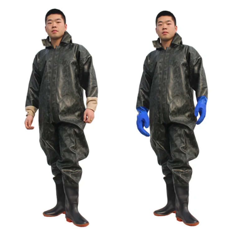 Waterproof PVC Fabric Coverall Suit Fishing Waders with Gloves Fishing Ware Outdoor Wader