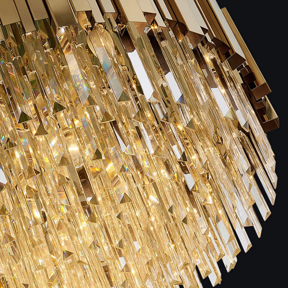 Modern living room decorative round copper brass crystal gold chandeliers pendant light