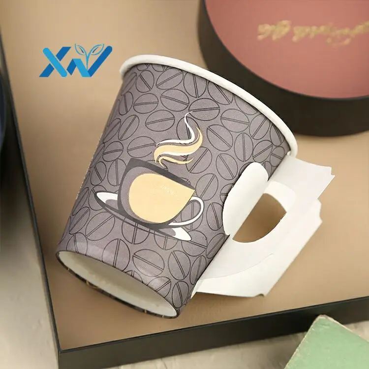 Изготовленный на заказ логотип высокое качество одноразовые однослойные кофейные бумажные стаканчики с ручкой для горячих напитков от китайского производителя