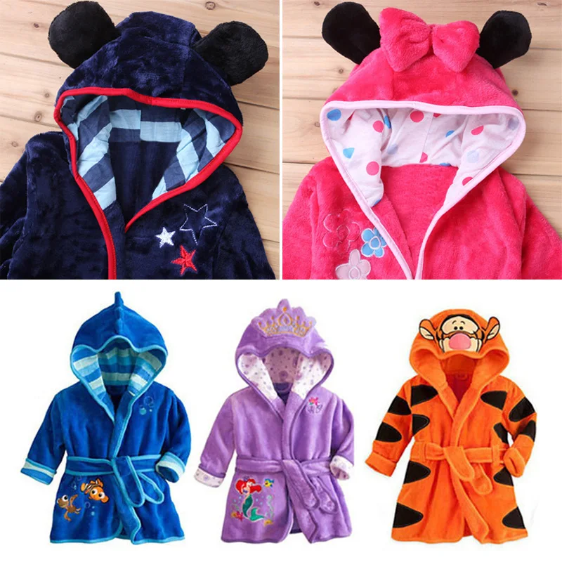 Winter new boys and girls belt cartoon home wear robe bathrobe flannel children cheap pajamas wholesale