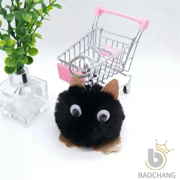 Wholesale Faux Rex Rabbit Fur Pom Pom Animal Little Cat Keychain For A Promotional Item