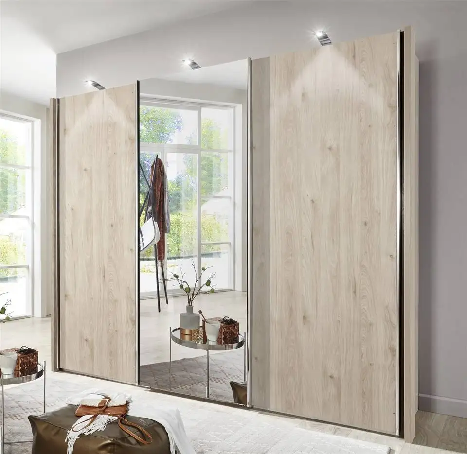 Modern sliding door built in Clothes Wardrobes with mirror Bedroom furniture designs Wooden closets