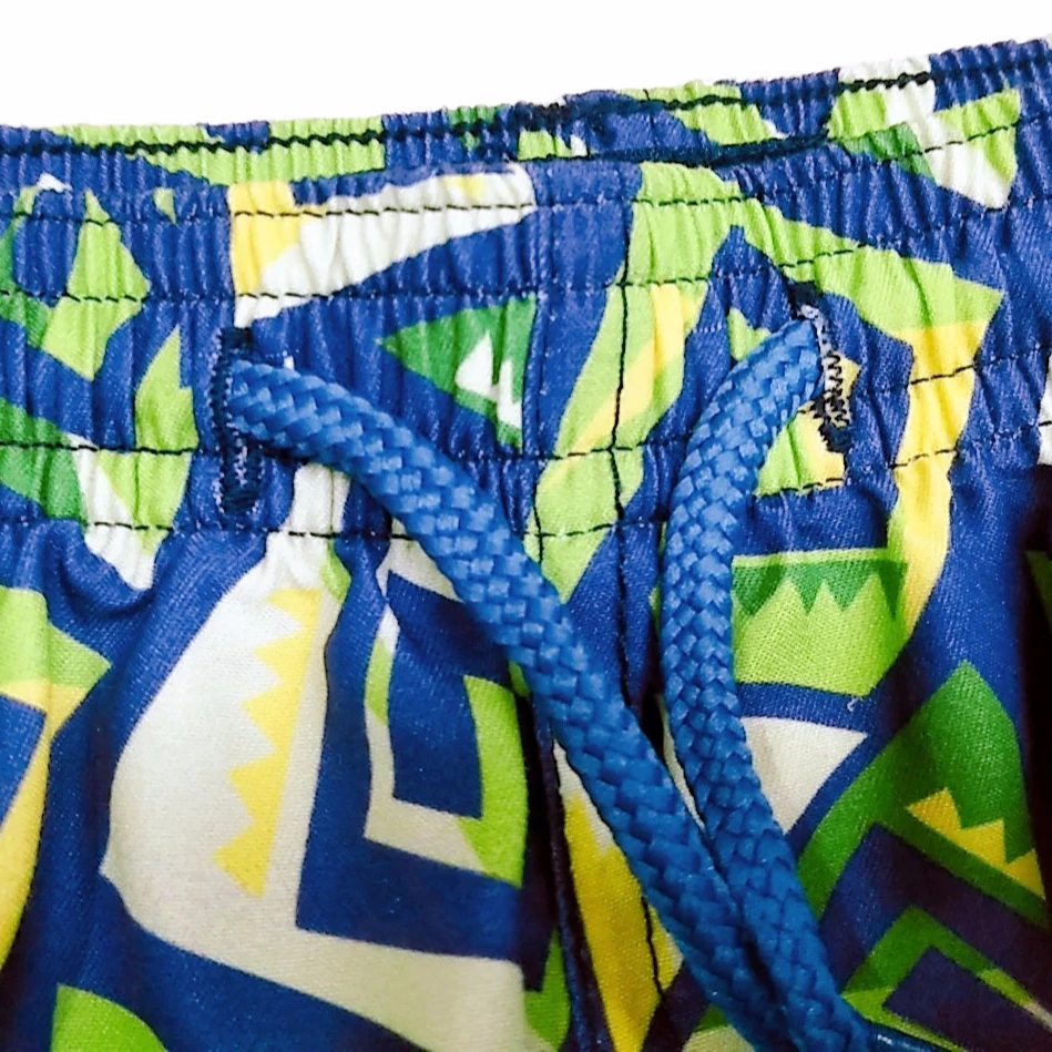 China manufacturer customised low MOQ medium-high quality windproof polyester Drawstring eslatic beach short swim trunks