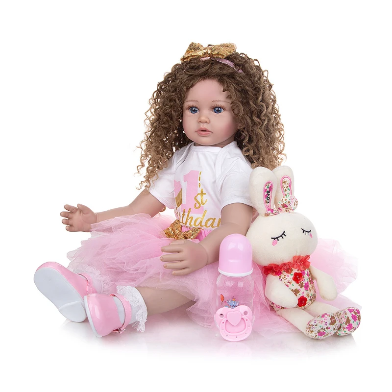 New bebes 60 CM Reborn Dolls Menina Long Hair Lifelike Soft Silicone Cloth Body Newborn Boneca Toys Kids Birthday Gift girl toys