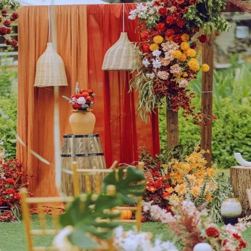 Customized Size Colored Gauze Curtain Party Wedding Celllng Decoratlon Lawn Wedding Backdrop Curtain Stage Decor