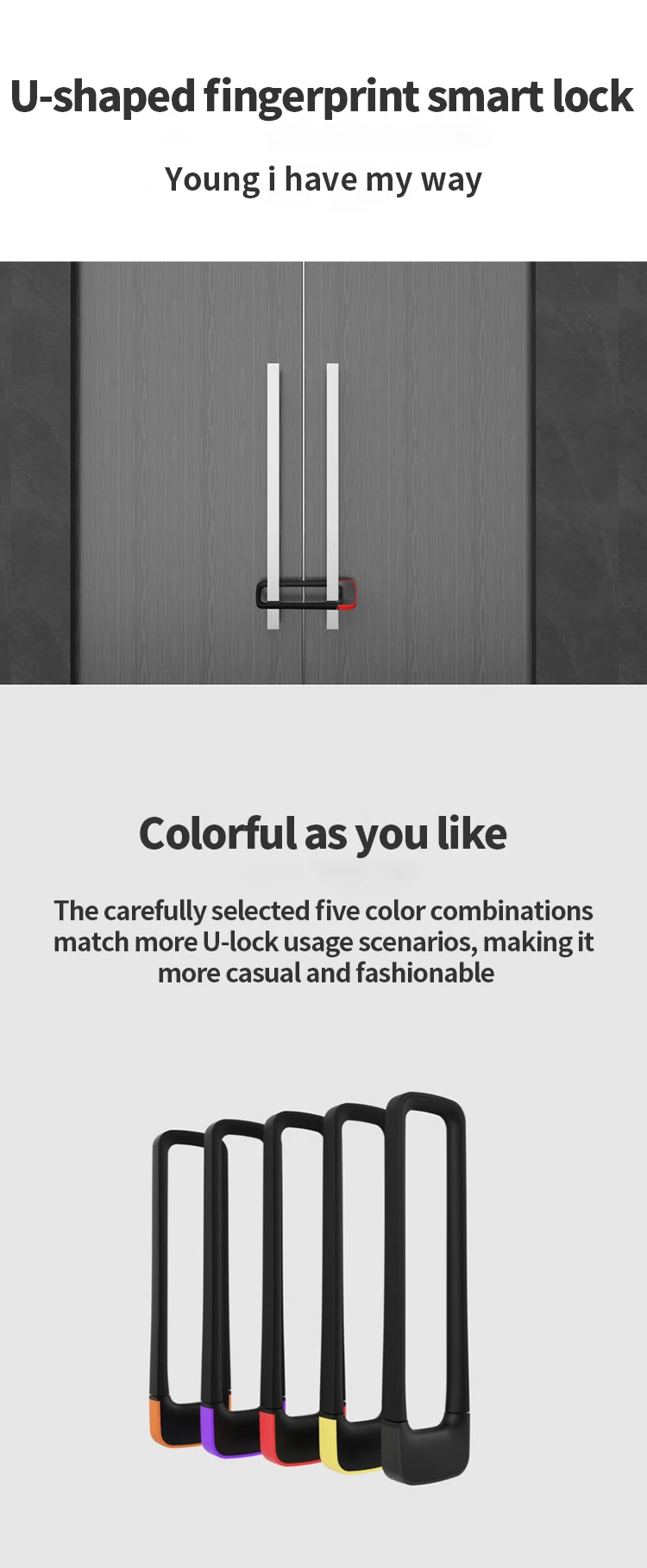 YOUHE Fingerprint IP65 Waterproof Smart Customizable Color Portable Unlock U-Lock for Shopping Mall