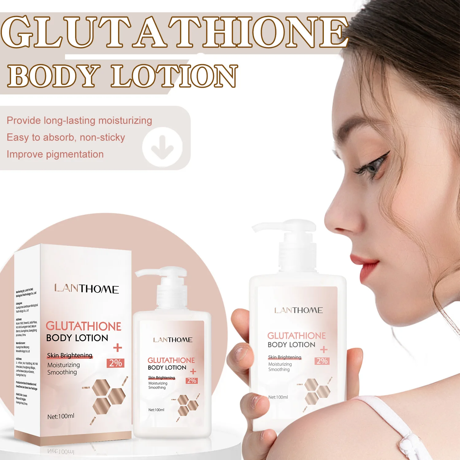 LANTHOME Body Skin Brightening Nourish Spot Removal Moisturizing Dryness Reduce Glutathione Body Milk Lotion