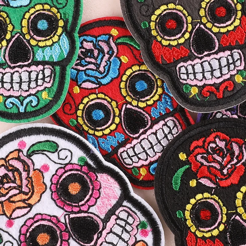 Felt Embroidered Iron on Rose Skull Head Patches for Shoes Hats and Luggage Decoration