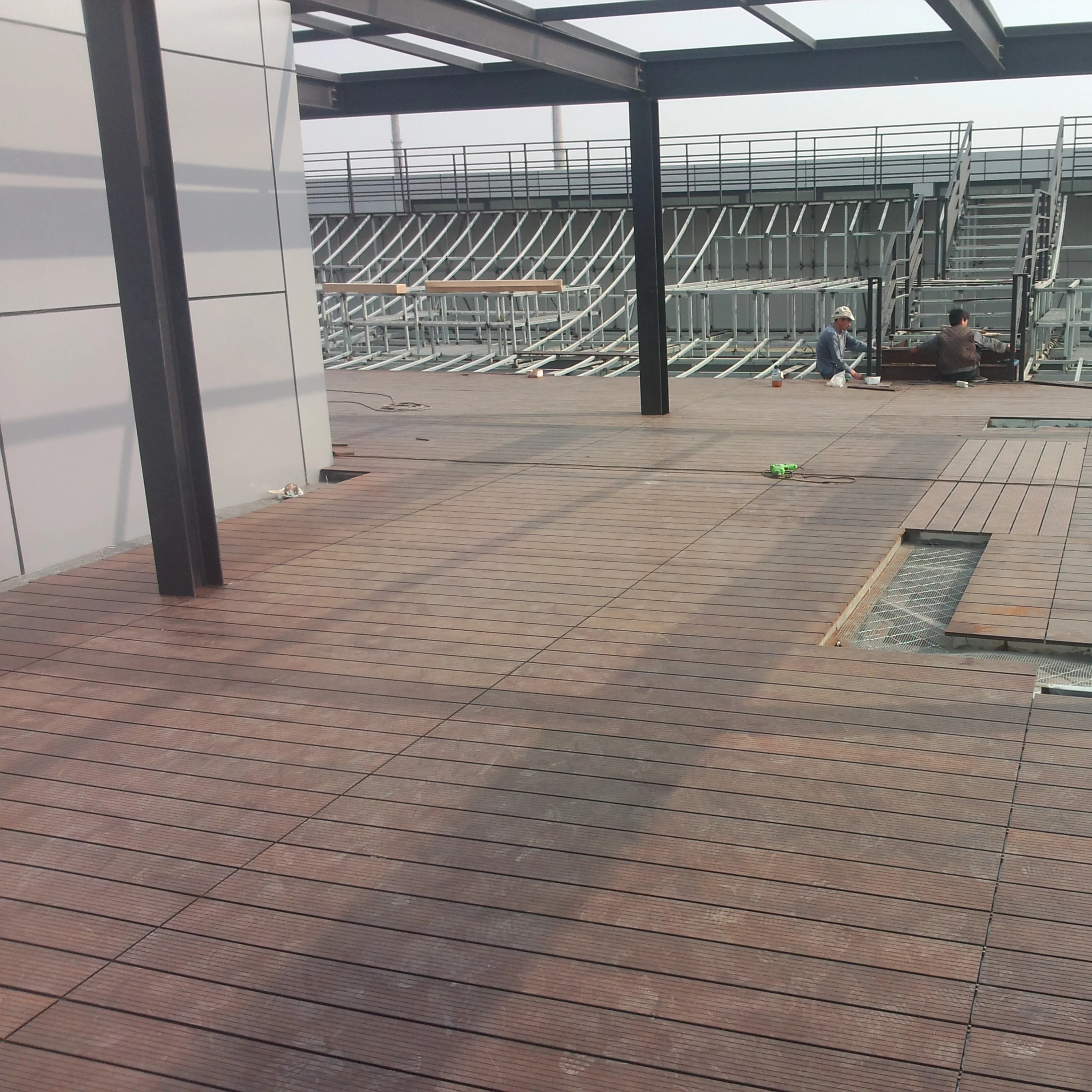 Wood Plastic Composite WPC Bamboo Decking Walkway Hotel Resort Deep Carbonization Bamboo Flooring Deck