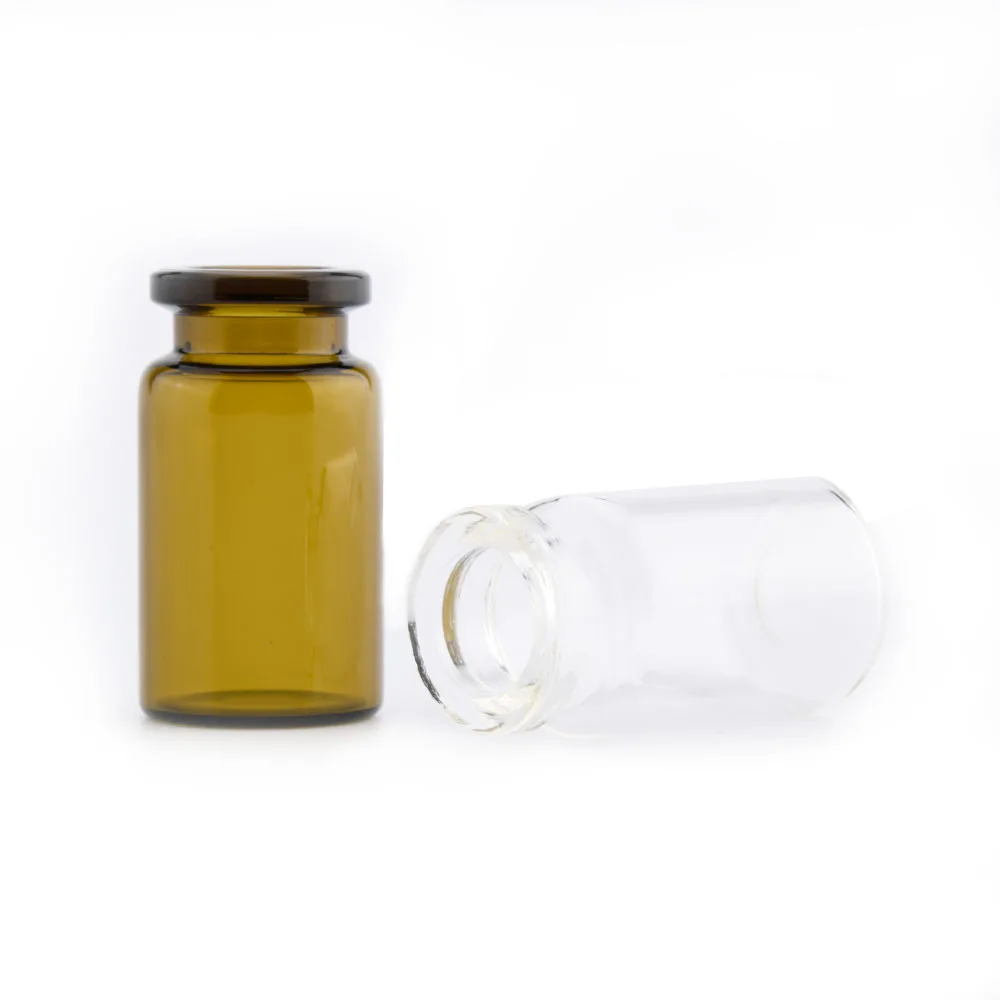 1-100ml transparent amber round bottom clamp mouth glass jar with aluminium cap rubber stopper