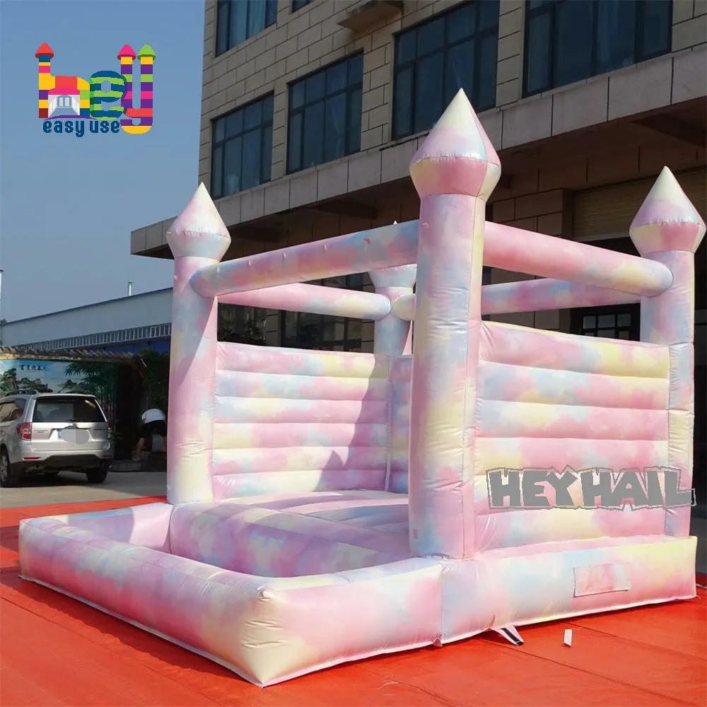 Commercial Inflatable Bouncer Tie Dye Pastel Color Wedding Party Bouncy Jumping Castle White Bounce House For Sale