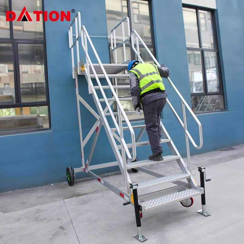 Professional Customized Adjustable Aluminum Work Platform Ladder Aluminum Industry Combined With Aisle Platform Rolling Ladder