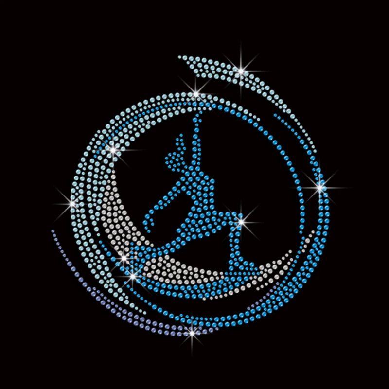 Blue Motif Figure Rhinestone Iron Ons Sports Skating Girl Rhinestone Transfer Flatback 10 Pcs for Stock,12 Pcs for Custom Design