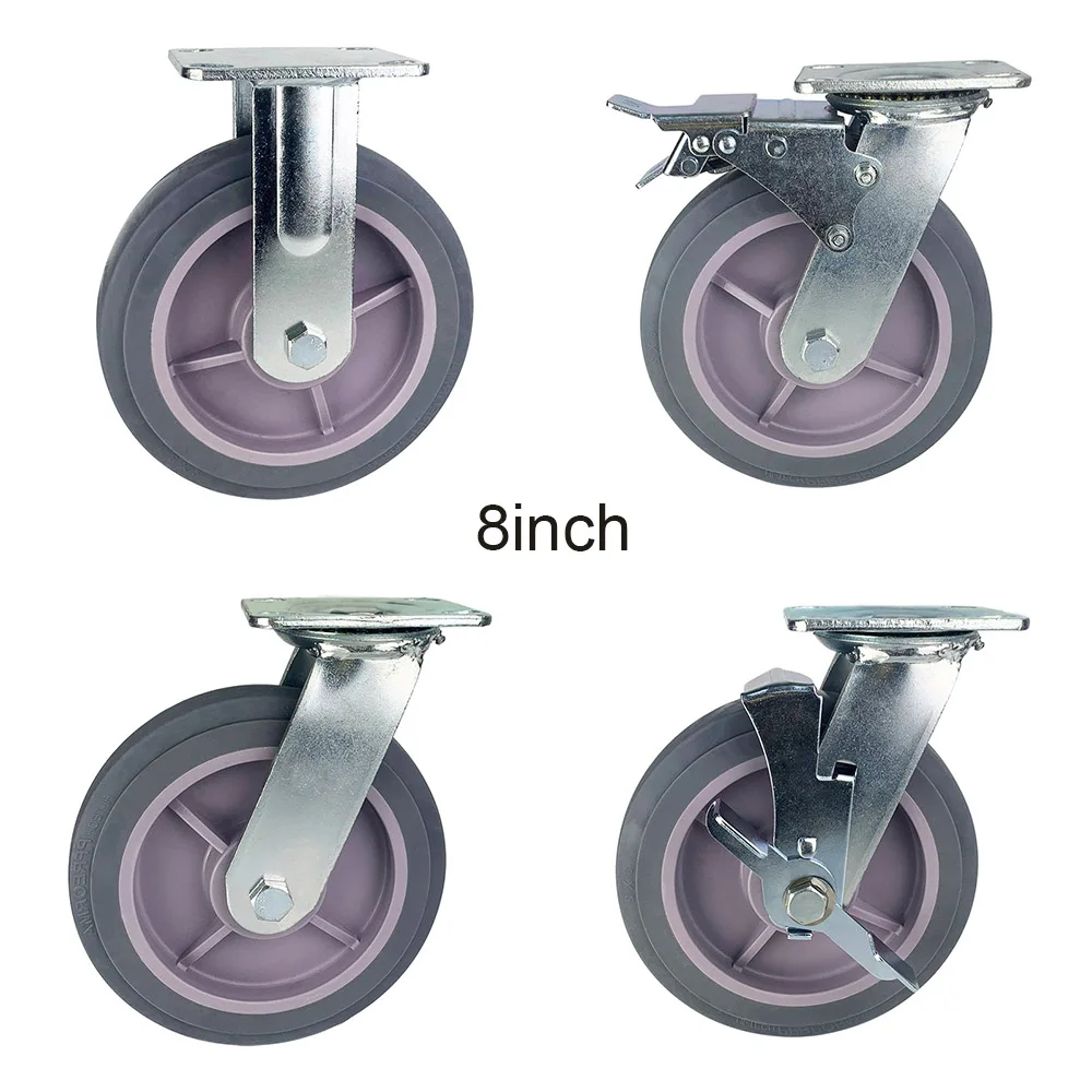 WBD 6 Inch Gray TPR Heavy duty High load capacity Durable Swivel Caster Wheels Top Plate Soft Wheel Caster