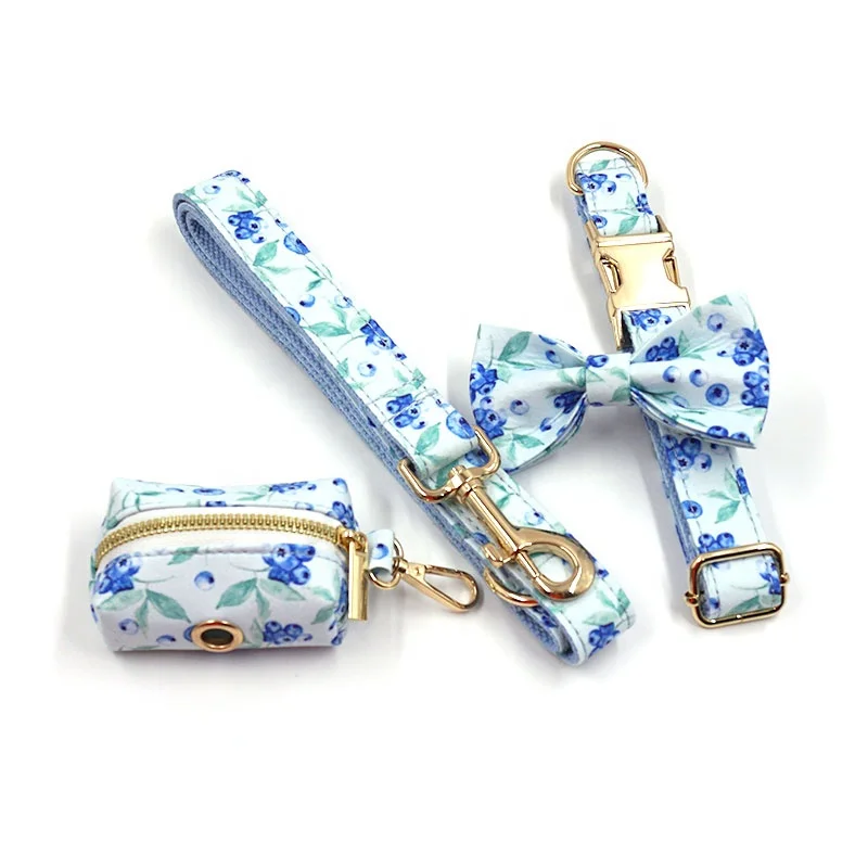 New 2024 march fruit series metal zinc alloy dog collar metal buckle blueberry pattern dog collar cotton personalized dog collar