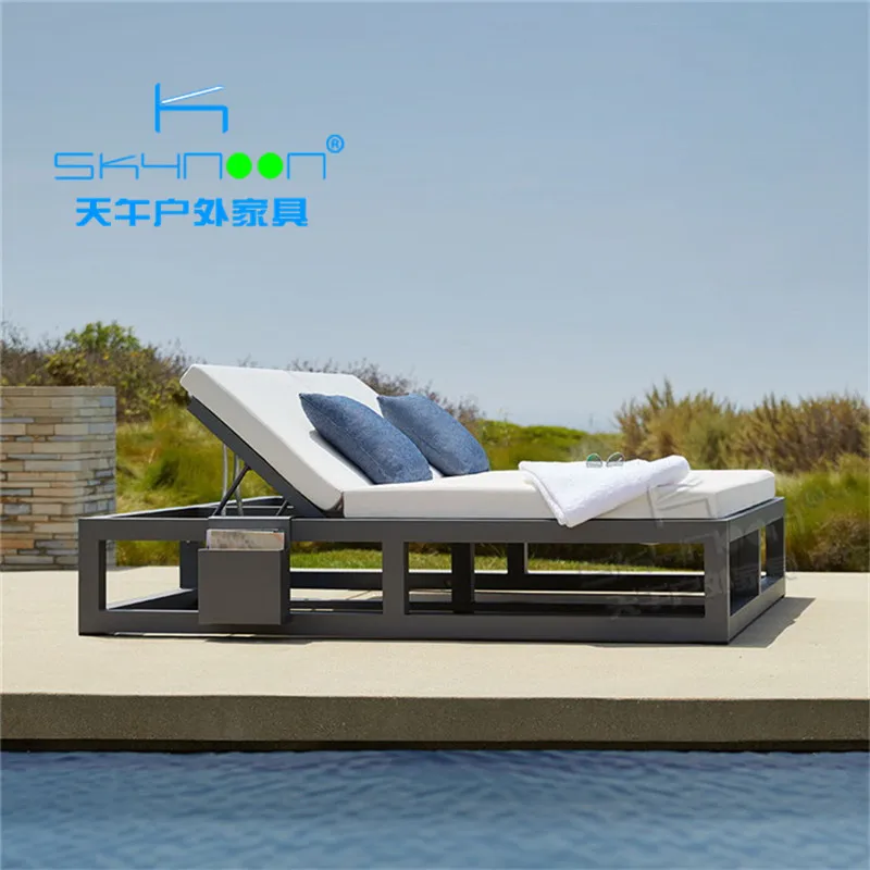 new arrival aluminium patio double chaise lounge outdoor pool sun lounger modern beach sun bed lounger double sun lounger(33017)