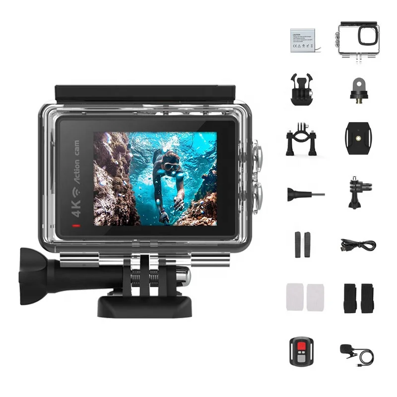 4K Double Screen Extremely HD  WiFi 2' Mini Helmet Underwater 30 Meters 1080P Waterproof  Video Action Camera