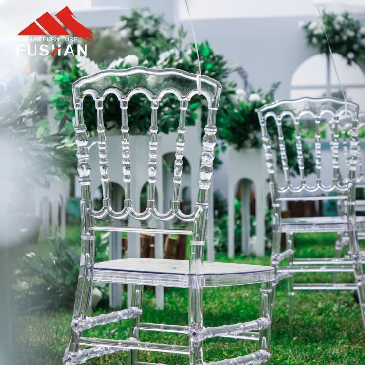 Wholesale elegant resin napoleon chair plastic acrylic ghost crystal clear wedding chair event rental stacking ghost chair