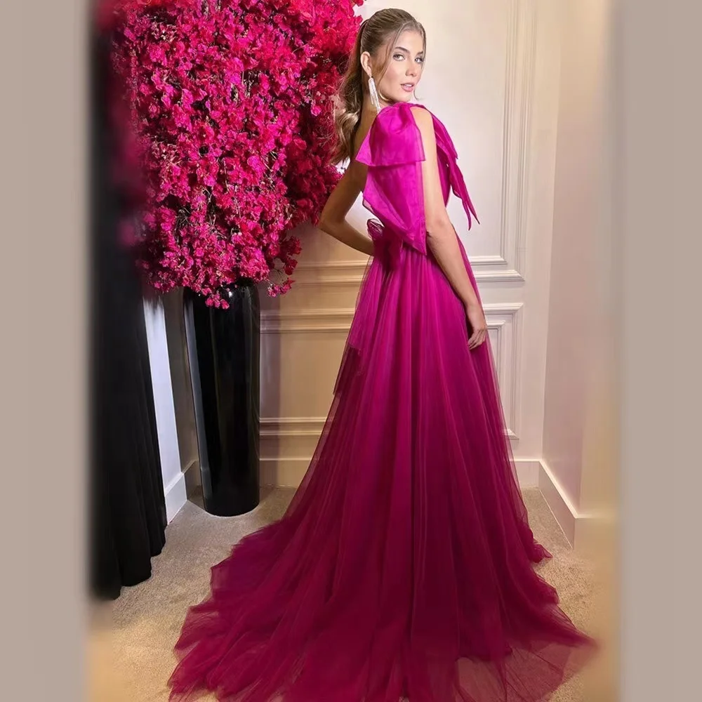Fashion One Shoulder A-Line Evening Dress With bow women elegant custom evening dress for party prom