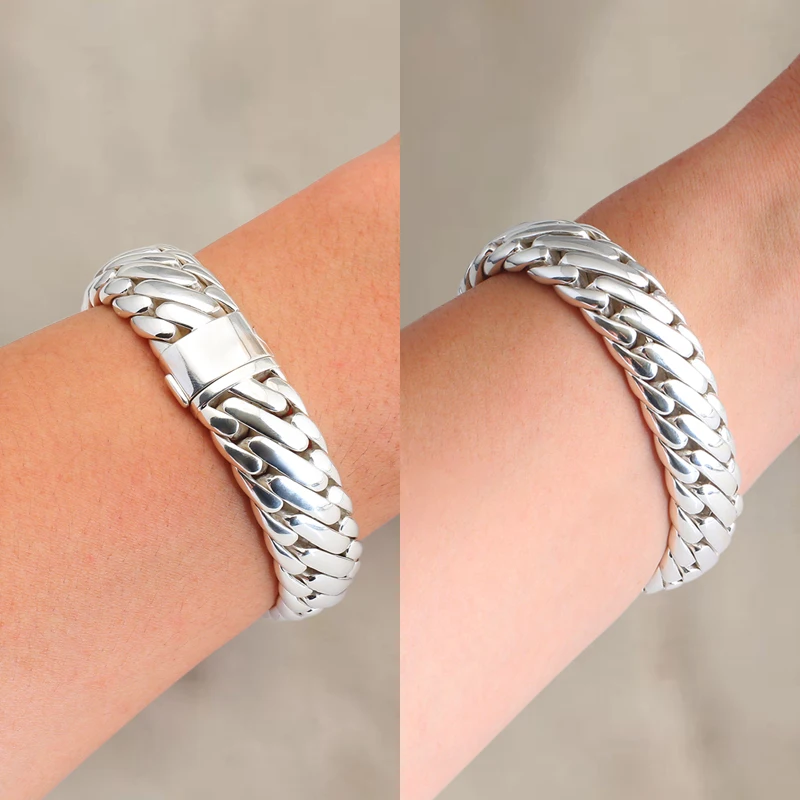 Custom 925 Sterling Silver Cuban Bracelet for Men Hip Hop Punk Fashion Jewelry with Personality Trend Silver Bangles