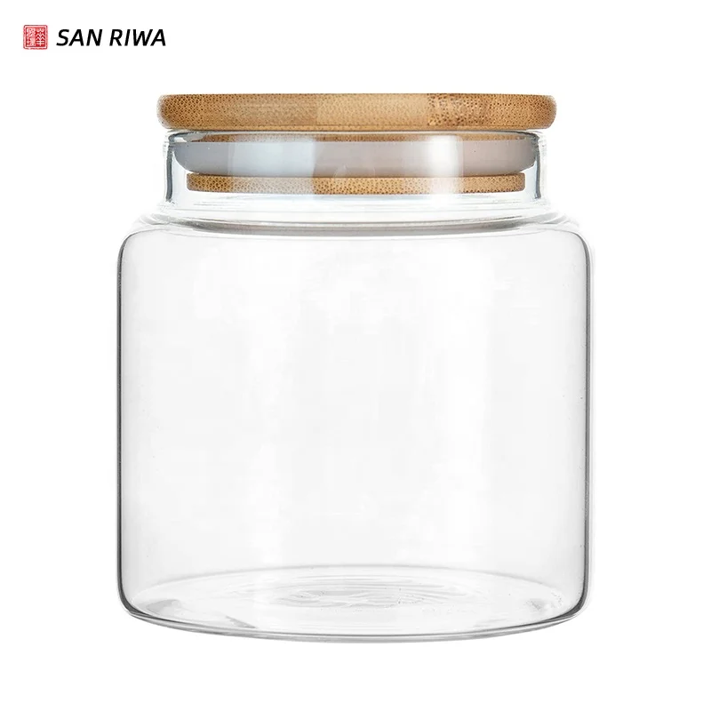 Large Glass Storage Jar 3000ml Storage Jar for Flour, Cereal and Rice 1 Gallon Flour Storage Glasses with Bamboo Lid