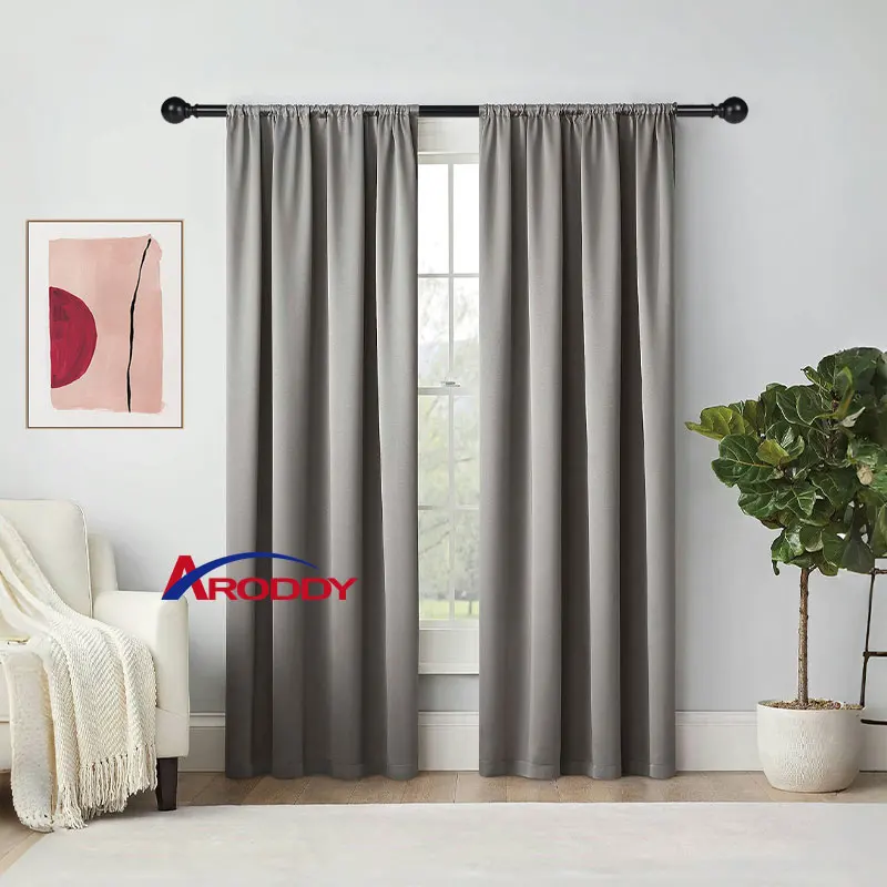 ARODDY Wholesale High End Curtain Set Cortinas Rideaux Luxury Modern Chenille Embroidery Curtains and Curtain Rod Set