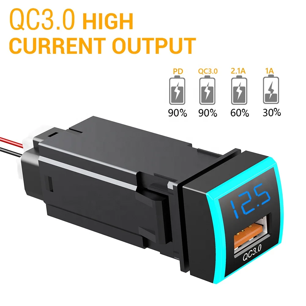 Автомобильный аксессуар гнездо зарядное устройство QC3.0 USB напряжение светодиодный дисплей Автомобильное адаптер для Toyota Новое поступление моделей (22*22 мм)