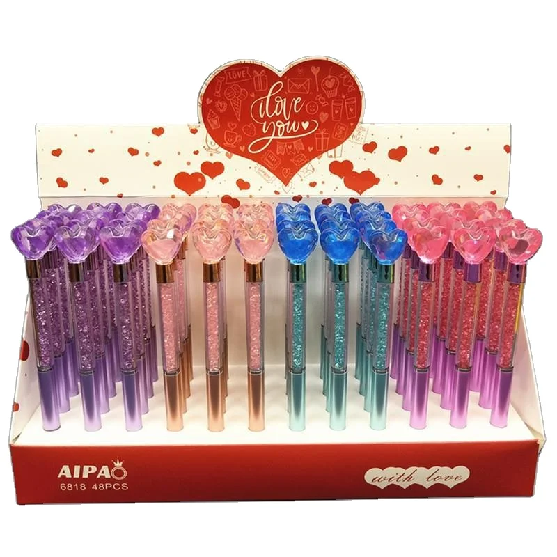 Stationery big grain love diamond rotating ball pen quicksand broken pen color heart crystal gem prizes pen