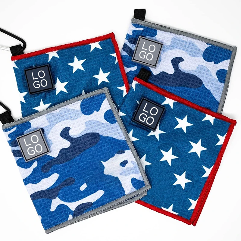 OEM Custom Personalized printed Golf Wet Dry Towel with metal clip microfiber waffle Weave Magnetic Golf Towels