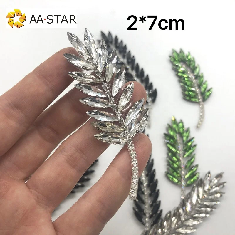 Hot selling iron on hotfix rhinestone leaf patch for t shirt
